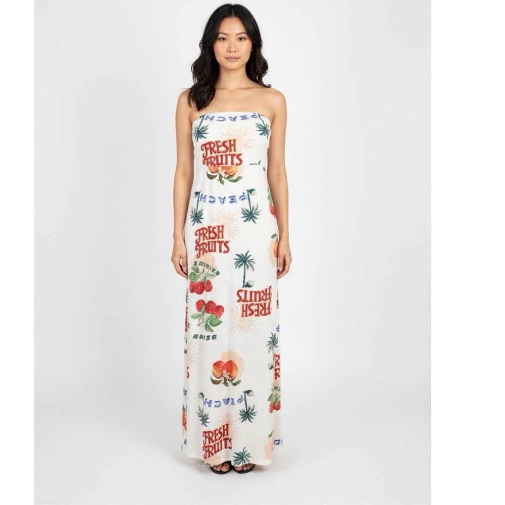 Paper Heart Anthropologie Strapless Tropical Palm Print Maxi Dress XS